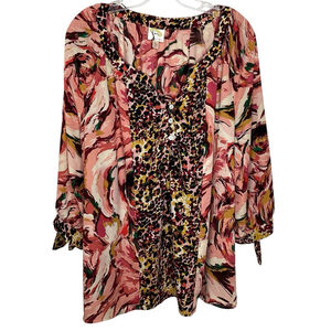 Anthropologie Top Women 3X Pink Fig And Flower Bows Date Work Going Out EUC